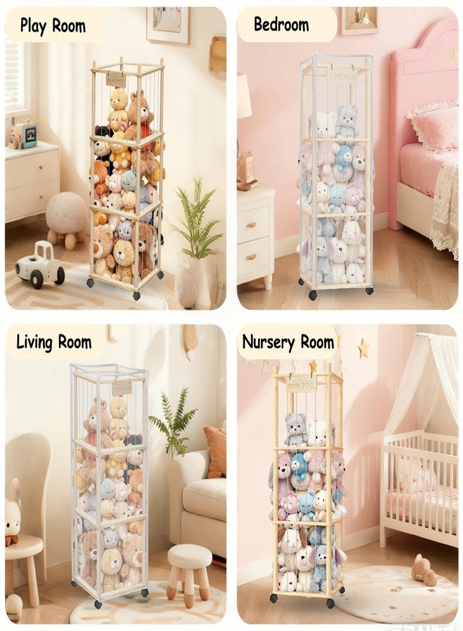 yofit 56 Inch Toy Organizer and Stuffed Animal Storage with Wheels - Zoo Storage Tower with Removable Dust-Proof Cover & Elastic Bands | for Playroom, Bedroom, Living Room Organization - Image 5